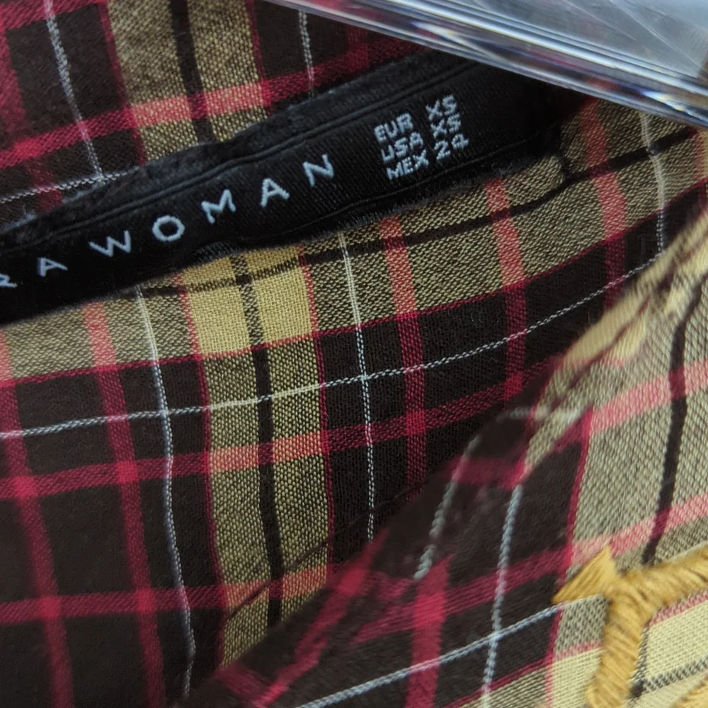 ZARA NWOT Brown Plaid Mini Dress With Pom Poms - Picture 6 of 10